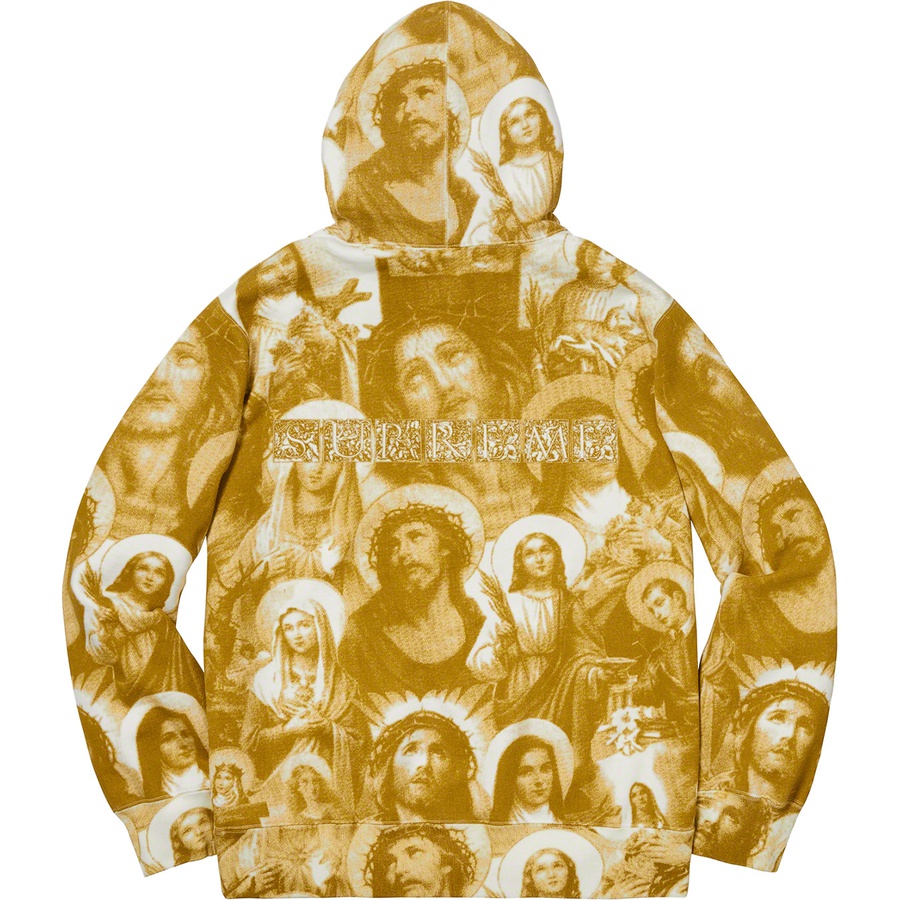 Details on Jesus and Mary Hooded Sweatshirt Gold from fall winter
                                                    2018 (Price is $178)