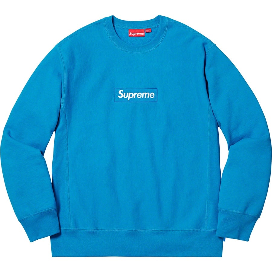 Details on Box Logo Crewneck Bright Royal from fall winter
                                                    2018 (Price is $158)