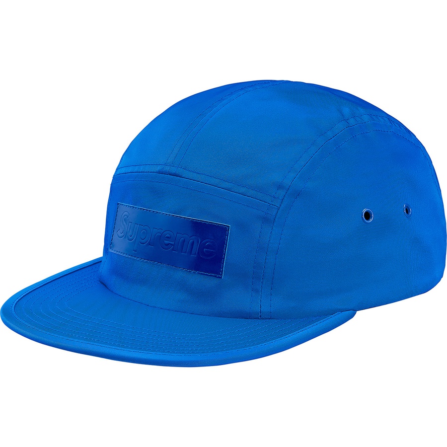 Details on Patent Leather Patch Camp Cap Royal from fall winter 2018 (Price is $48)