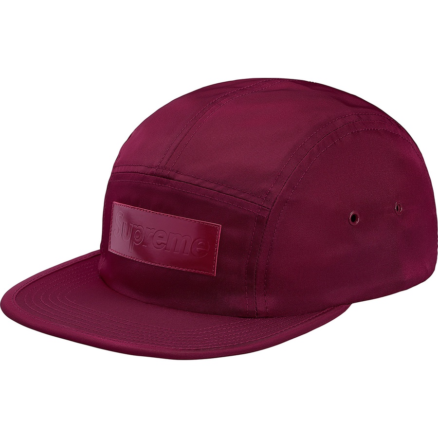 Details on Patent Leather Patch Camp Cap Plum from fall winter 2018 (Price is $48)