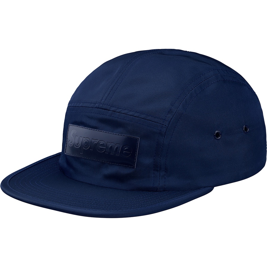 Details on Patent Leather Patch Camp Cap Navy from fall winter 2018 (Price is $48)