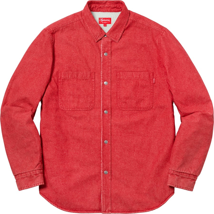 Details on Sherpa Lined Denim Shirt Red from fall winter 2018 (Price is $138)
