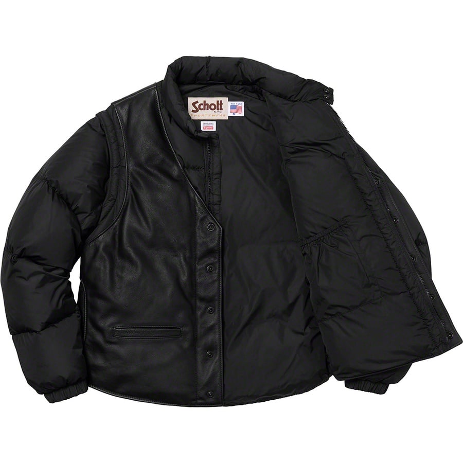 Details on Supreme Schott Down Leather Vest Puffy Jacket Black from fall winter
                                                    2018 (Price is $628)