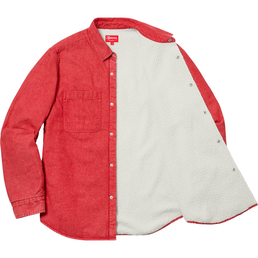 Details on Sherpa Lined Denim Shirt Red from fall winter 2018 (Price is $138)