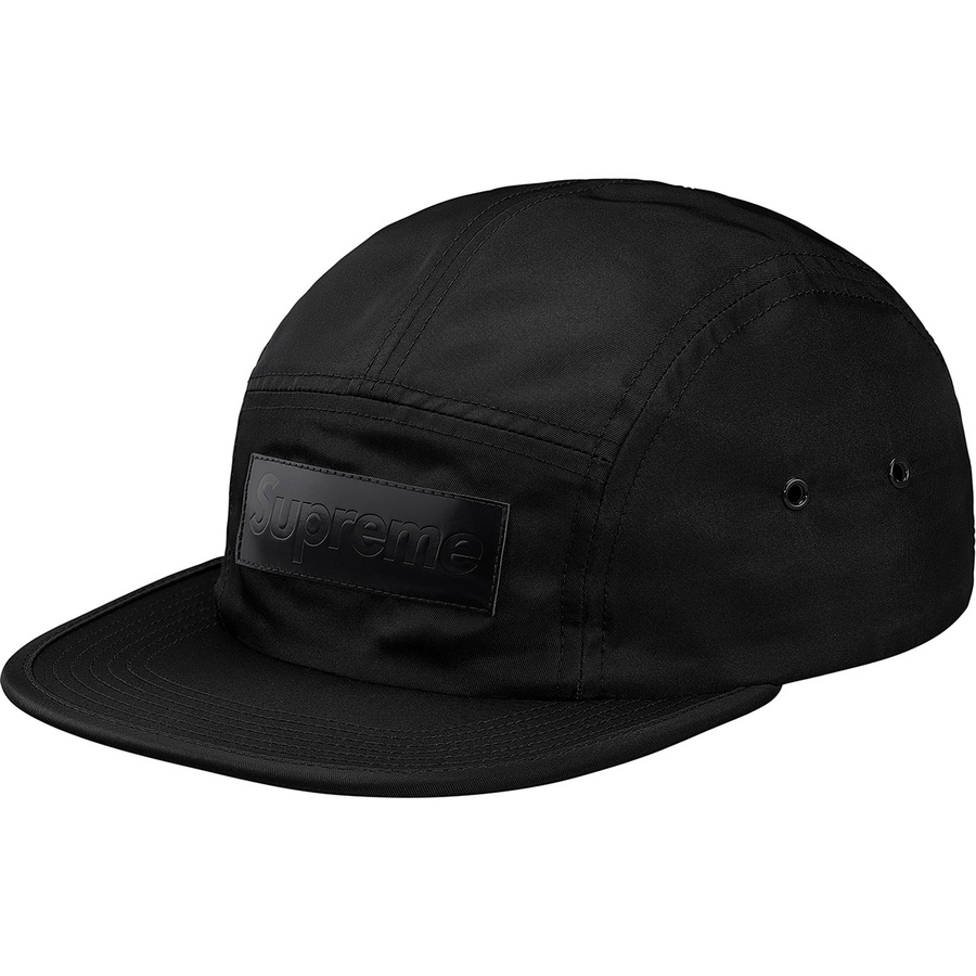 Details on Patent Leather Patch Camp Cap Black from fall winter 2018 (Price is $48)