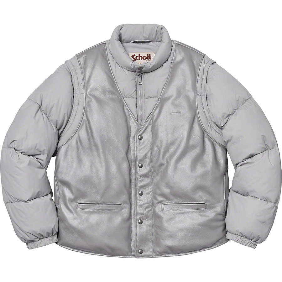 Details on Supreme Schott Down Leather Vest Puffy Jacket Silver from fall winter
                                                    2018 (Price is $628)