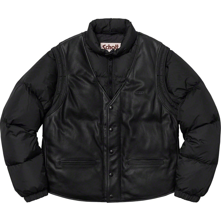 Details on Supreme Schott Down Leather Vest Puffy Jacket Black from fall winter
                                                    2018 (Price is $628)