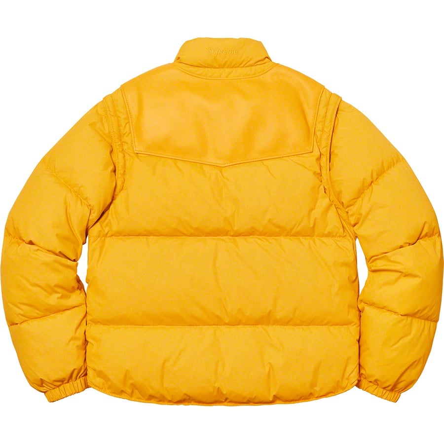 Details on Supreme Schott Down Leather Vest Puffy Jacket Yellow from fall winter
                                                    2018 (Price is $628)