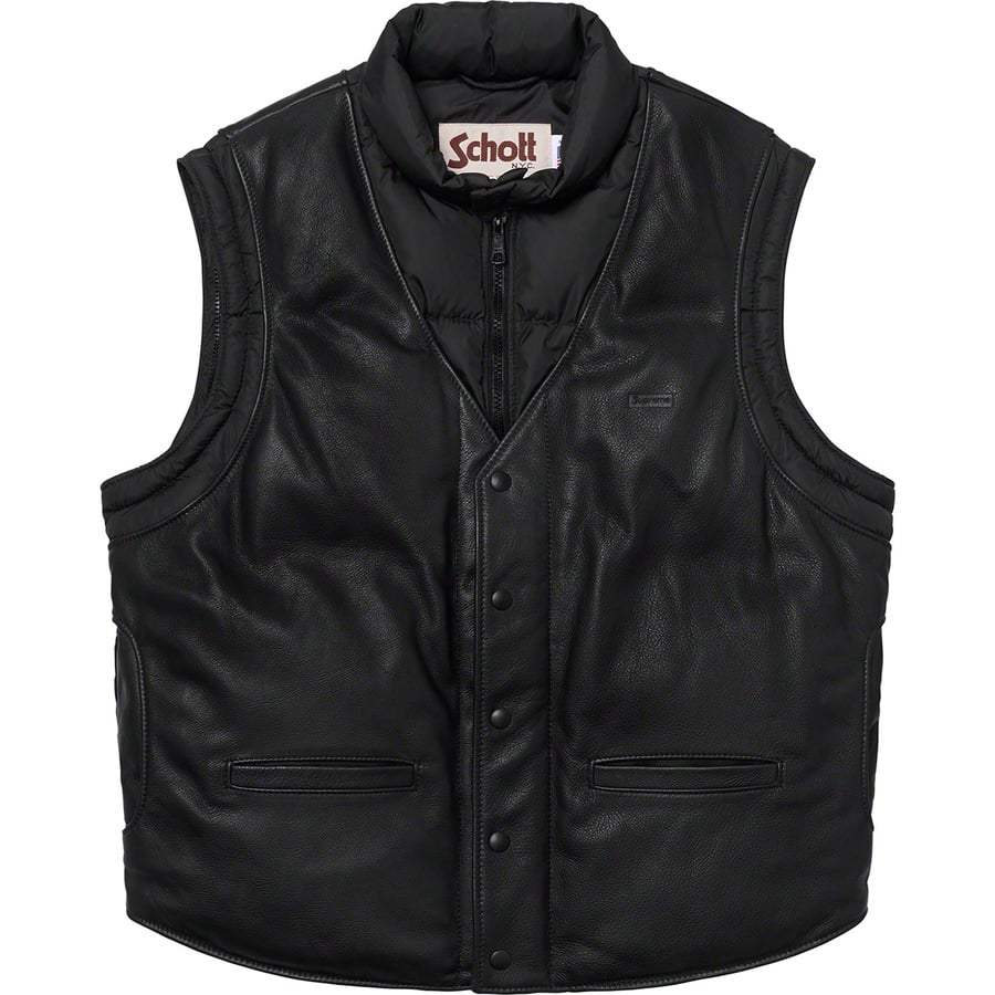 Details on Supreme Schott Down Leather Vest Puffy Jacket Black from fall winter
                                                    2018 (Price is $628)