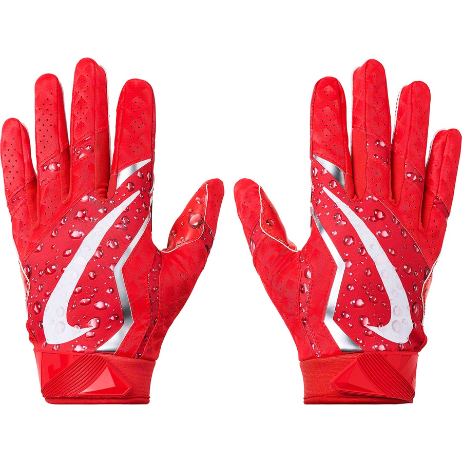 Details on Supreme Nike Vapor Jet 4.0 Football Gloves Red from fall winter 2018 (Price is $60)