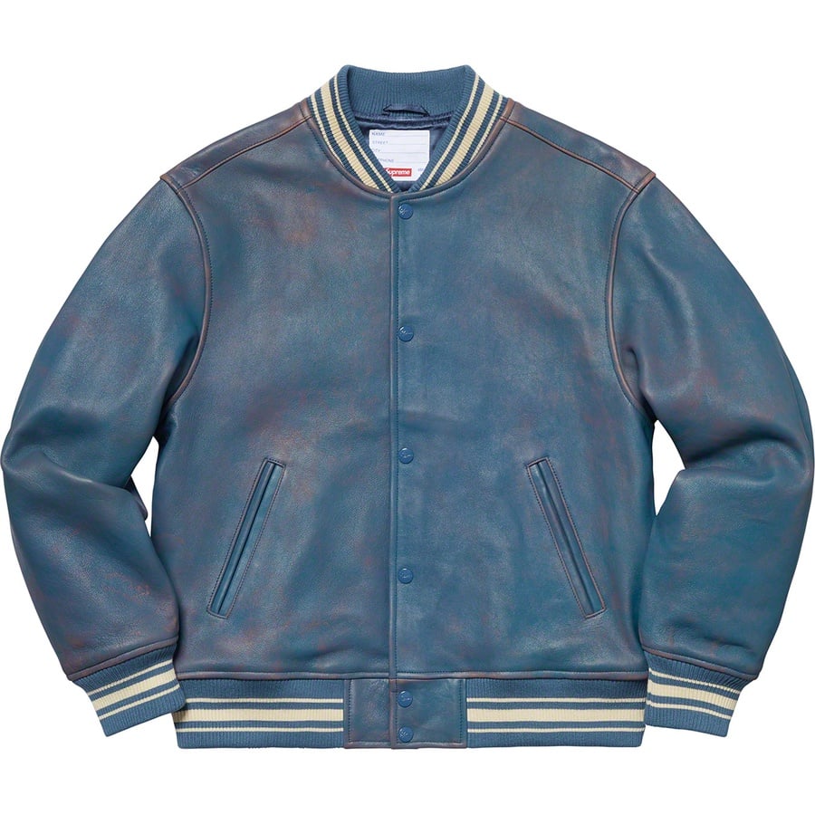 Details on Leather Varsity Jacket Blue from spring summer
                                                    2019 (Price is $698)