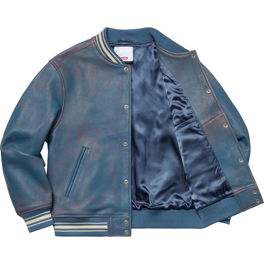 Details on Leather Varsity Jacket Blue from spring summer
                                                    2019 (Price is $698)