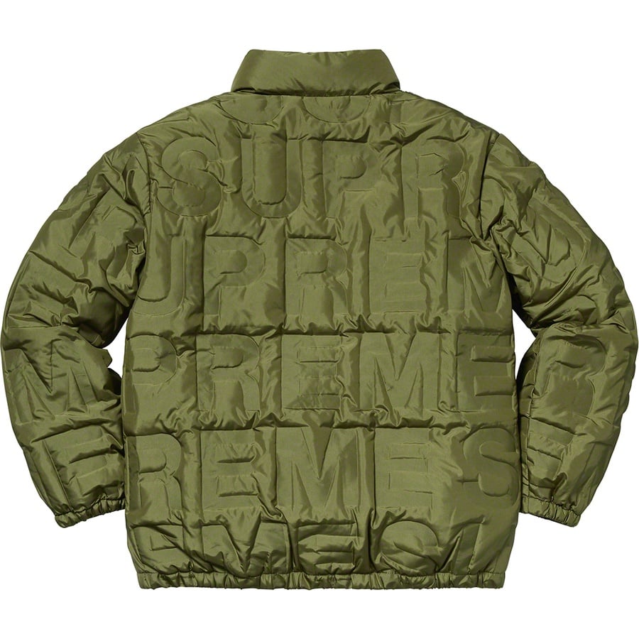 Details on Bonded Logo Puffy Jacket Olive from spring summer 2019 (Price is $348)