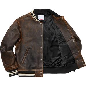 supreme worn leather varsity jacket