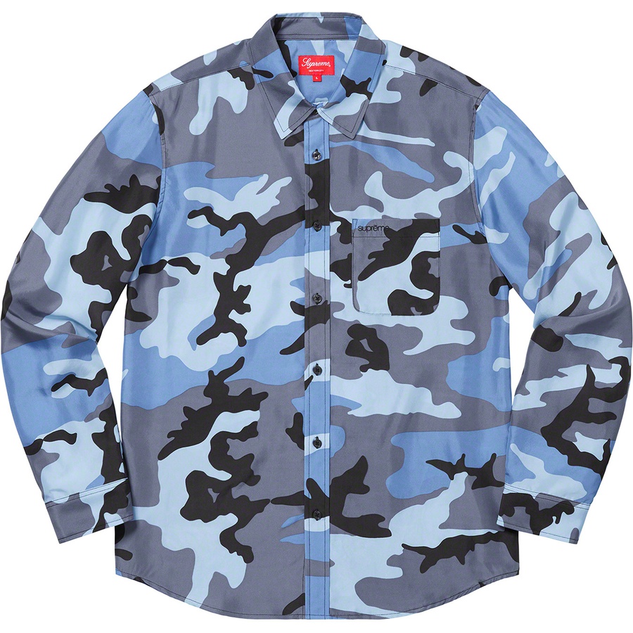 Details on Silk Camo Shirt Blue Camo from spring summer 2019 (Price is $168)