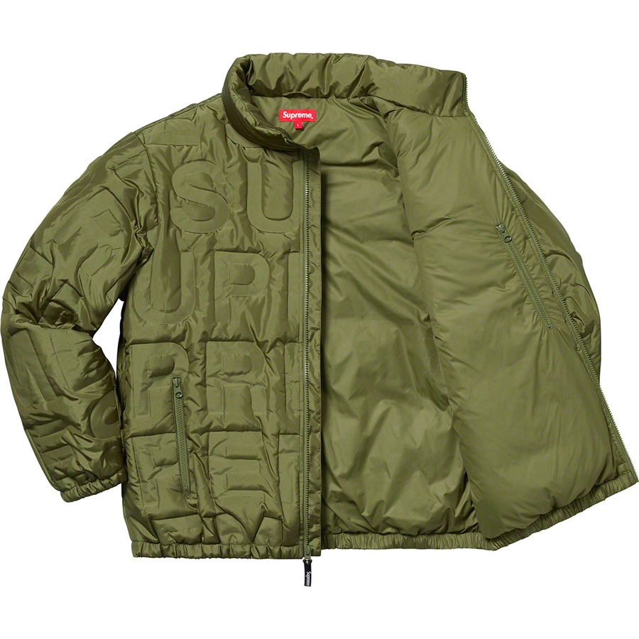 Details on Bonded Logo Puffy Jacket Olive from spring summer 2019 (Price is $348)