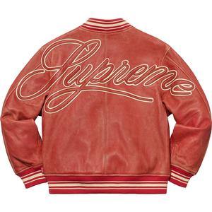 supreme worn leather varsity jacket