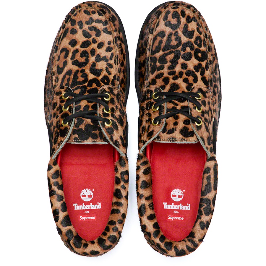 Details on Supreme Timberland 3-Eye Classic Lug Shoe Leopard from spring summer 2019 (Price is $188)