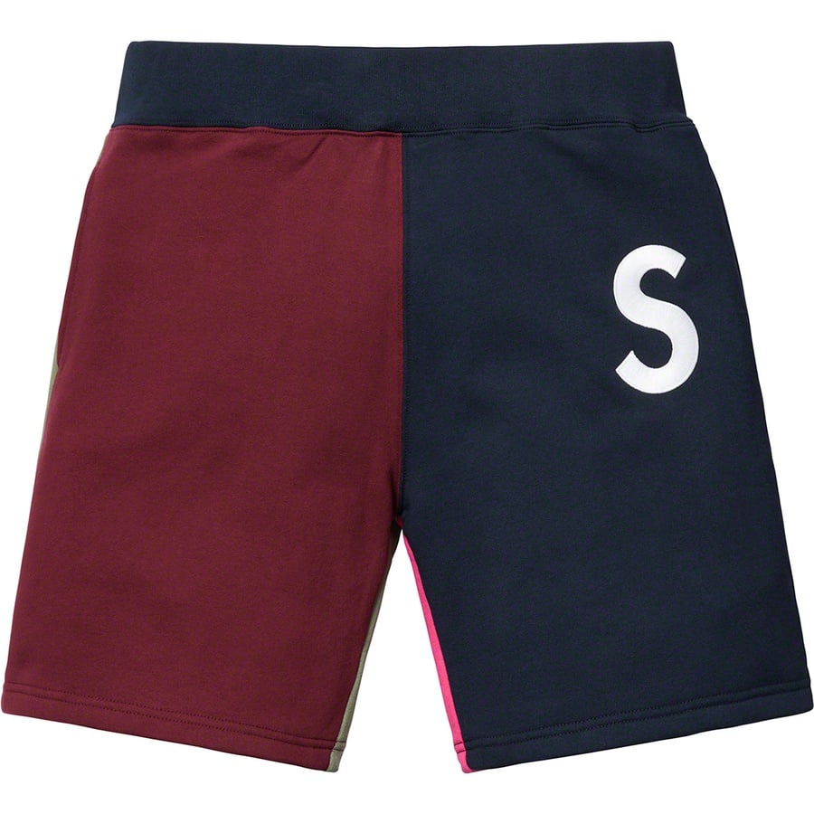 Details on S Logo Colorblocked Sweatshort Navy from spring summer 2019 (Price is $128)