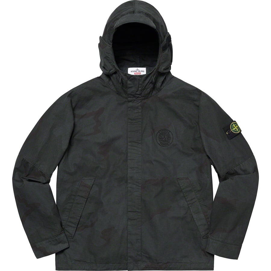 Details on Supreme Stone Island Riot Mask Camo Jacket Black Camo from spring summer
                                                    2019 (Price is $648)