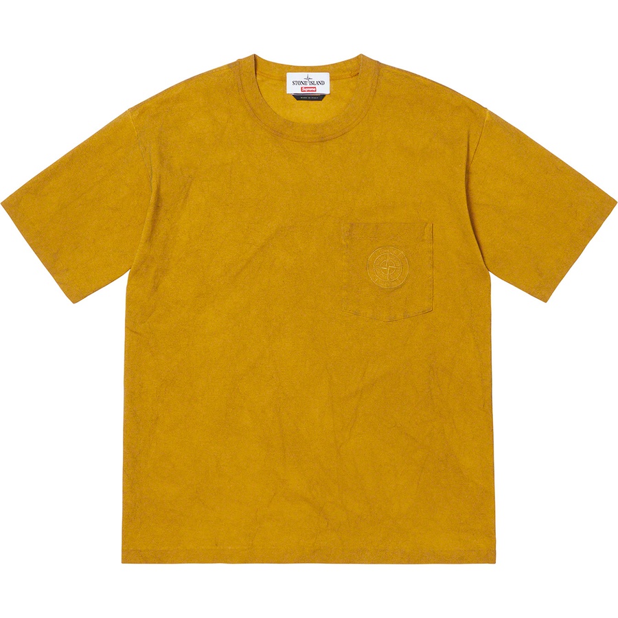 Details on Supreme Stone Island Pocket Tee Olive from spring summer
                                                    2019 (Price is $128)