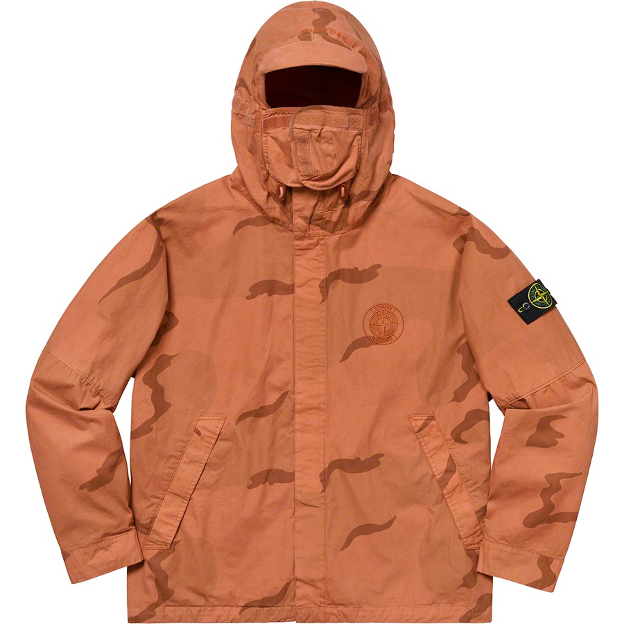 Details on Supreme Stone Island Riot Mask Camo Jacket Coral Camo from spring summer
                                                    2019 (Price is $648)