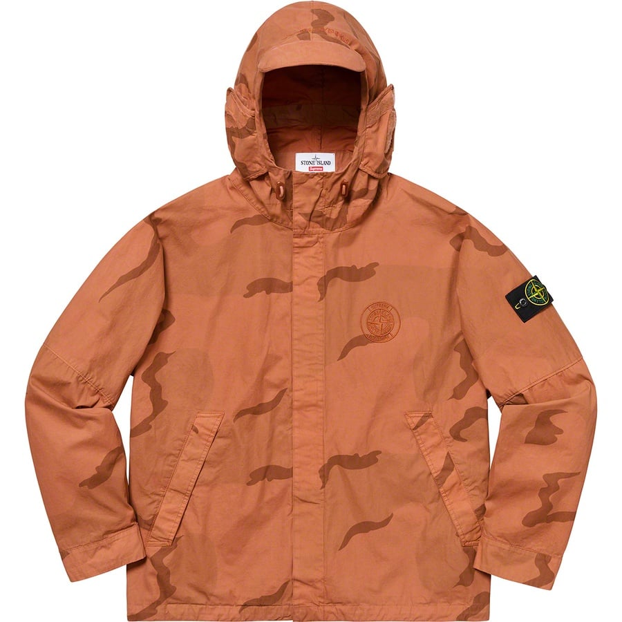Details on Supreme Stone Island Riot Mask Camo Jacket Coral Camo from spring summer
                                                    2019 (Price is $648)