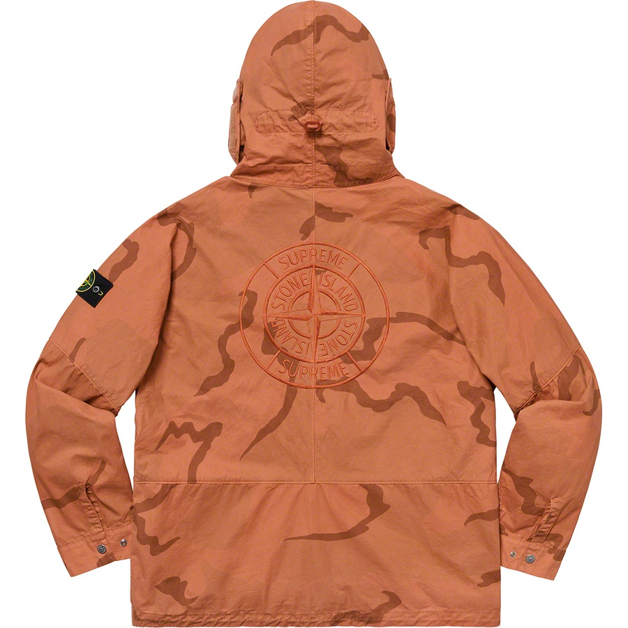 Details on Supreme Stone Island Riot Mask Camo Jacket Coral Camo from spring summer 2019 (Price is $648)