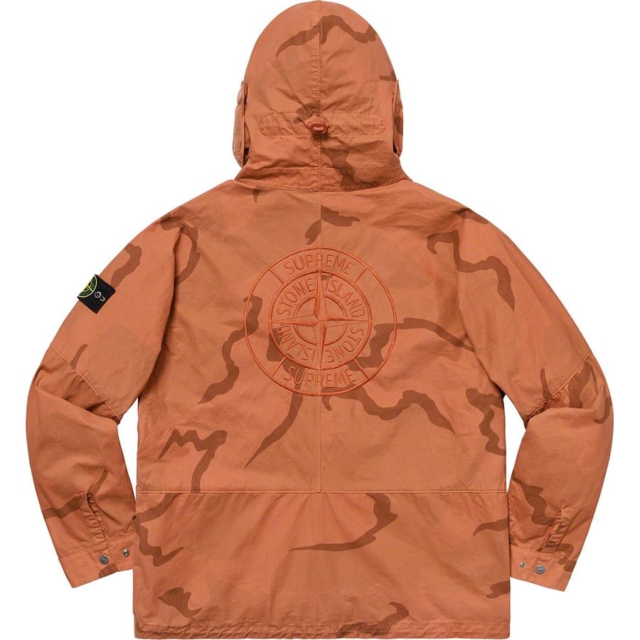 Details on Supreme Stone Island Riot Mask Camo Jacket Coral Camo from spring summer
                                                    2019 (Price is $648)