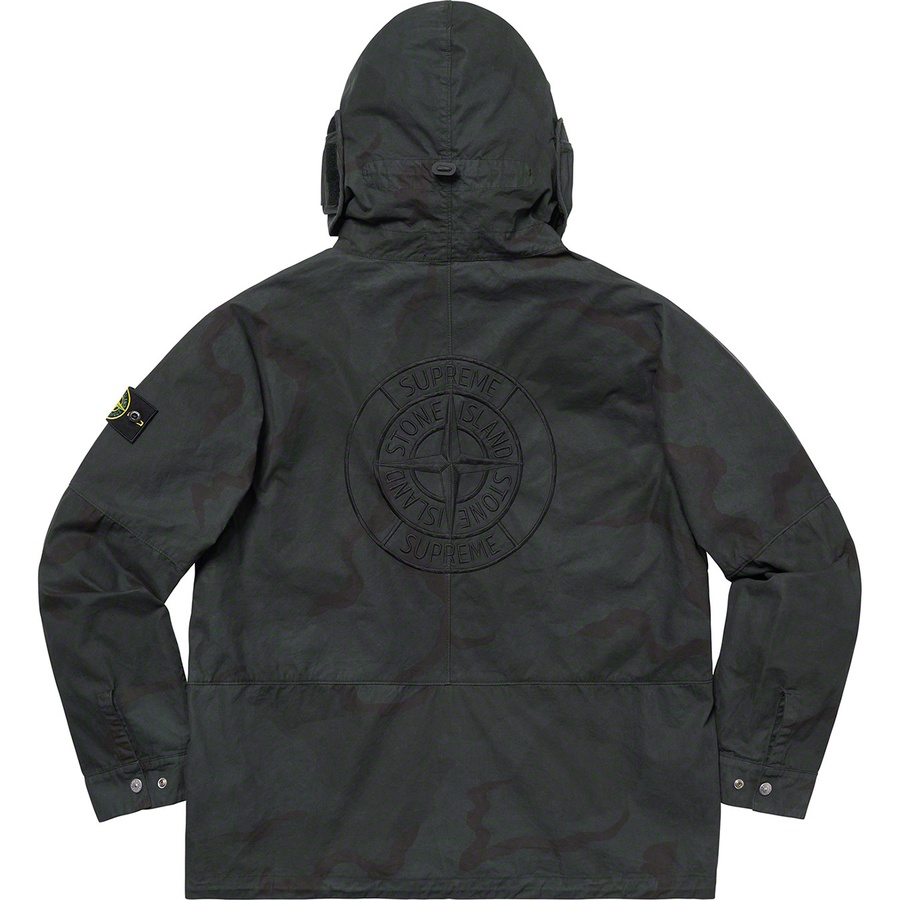 Details on Supreme Stone Island Riot Mask Camo Jacket Black Camo from spring summer
                                                    2019 (Price is $648)