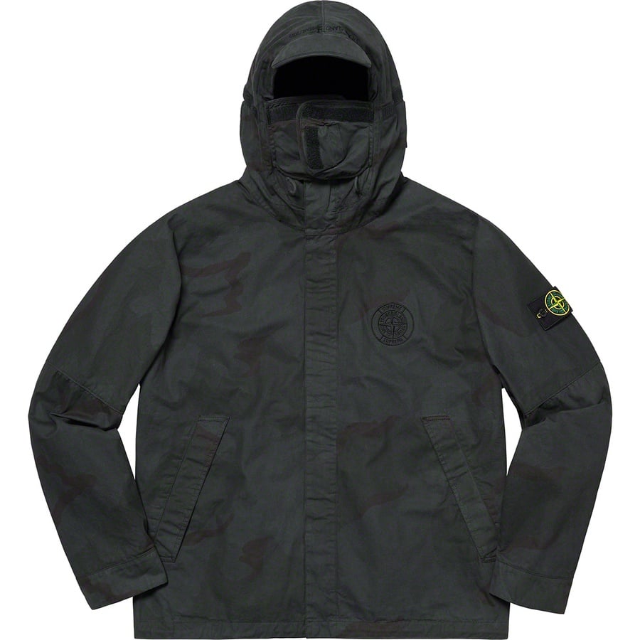 Details on Supreme Stone Island Riot Mask Camo Jacket Black Camo from spring summer
                                                    2019 (Price is $648)