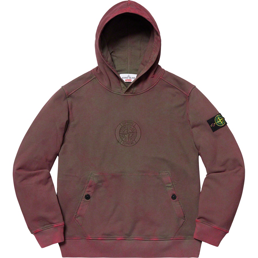 Details on Supreme Stone Island Hooded Sweatshirt Red from spring summer 2019 (Price is $328)