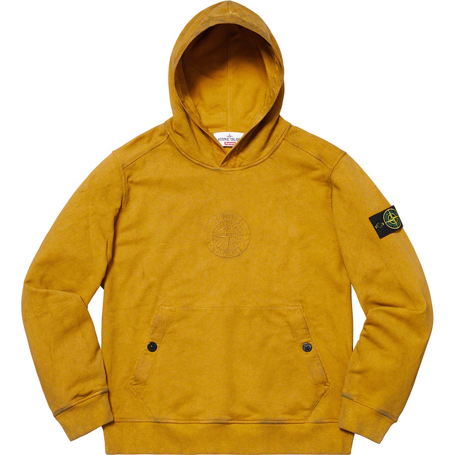 Details on Supreme Stone Island Hooded Sweatshirt Olive from spring summer 2019 (Price is $328)