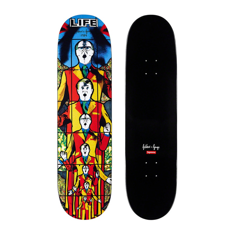 Details on Gilbert & George Supreme LIFE Skateboard from spring summer 2019 (Price is $88)