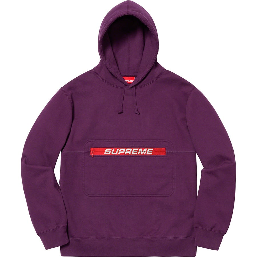 Details on Zip Pouch Hooded Sweatshirt Eggplant from spring summer 2019 (Price is $148)