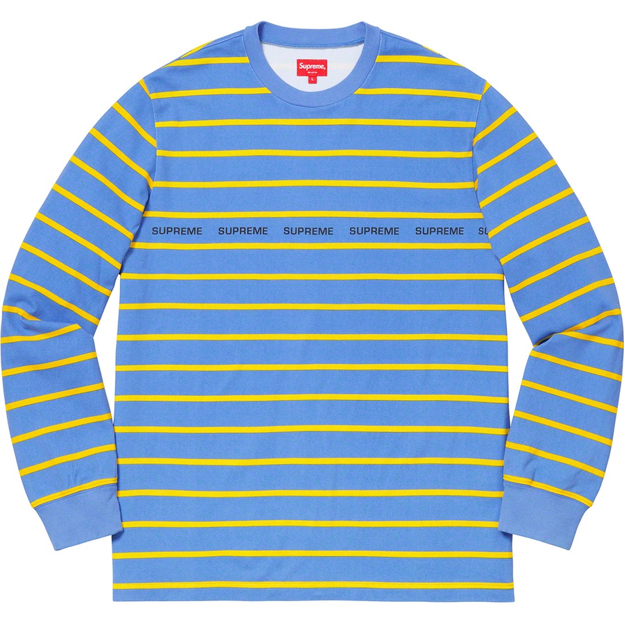 Details on Printed Stripe Pique L S Top Blue from spring summer 2019 (Price is $98)