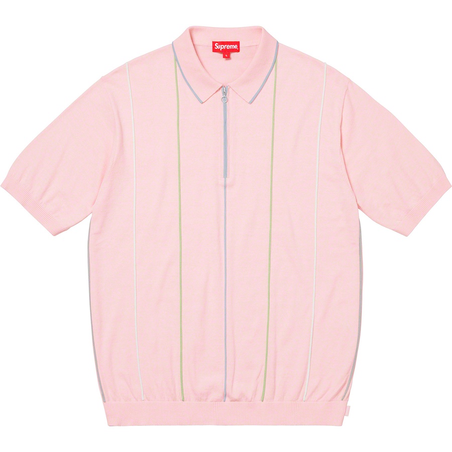 Details on Pinstripe Half Zip Polo Pale Pink from spring summer
                                                    2019 (Price is $128)