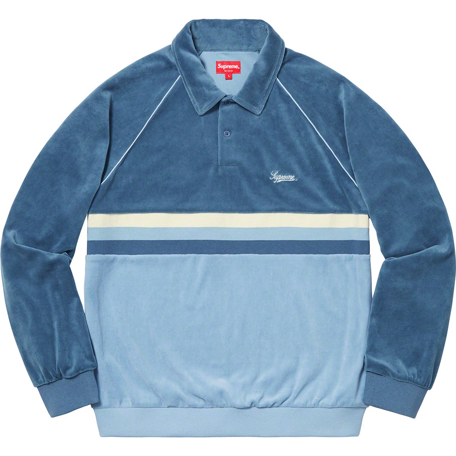 Details on Stripe Velour Raglan L S Polo Blue from spring summer
                                                    2019 (Price is $118)