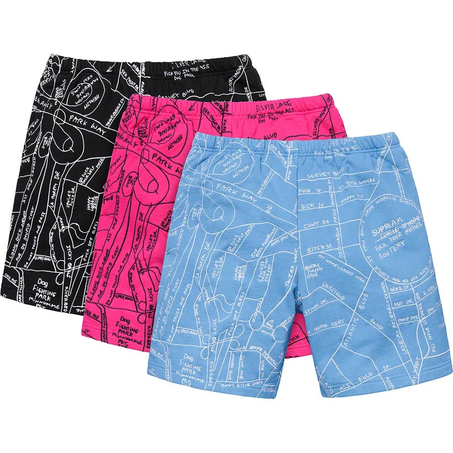 Details on Gonz Embroidered Map Sweatshort from spring summer
                                            2019 (Price is $168)