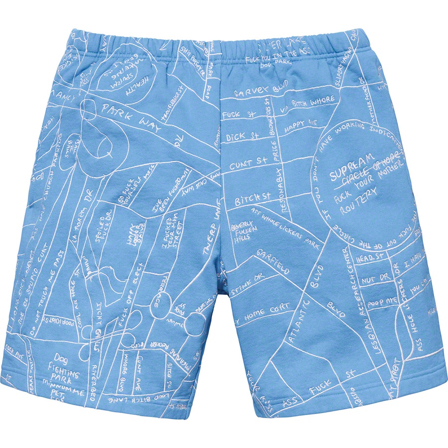Details on Gonz Embroidered Map Sweatshort Columbia Blue from spring summer
                                                    2019 (Price is $168)