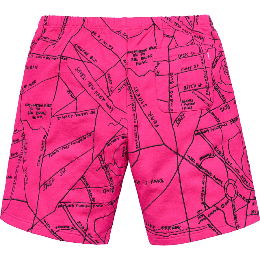 Details on Gonz Embroidered Map Sweatshort Magenta from spring summer
                                                    2019 (Price is $168)