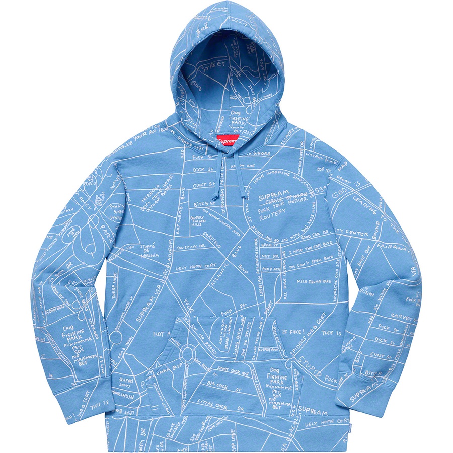 Details on Gonz Embroidered Map Hooded Sweatshirt Columbia Blue from spring summer 2019 (Price is $248)