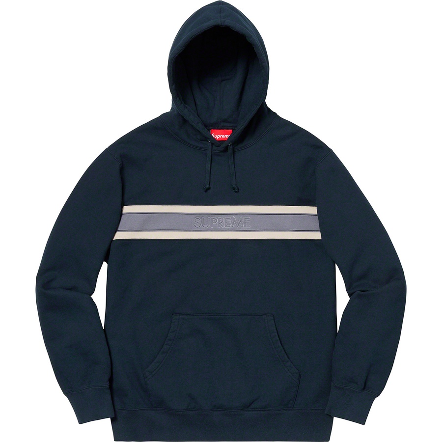 Details on Chest Stripe Logo Hooded Sweatshirt Navy from spring summer 2019 (Price is $158)