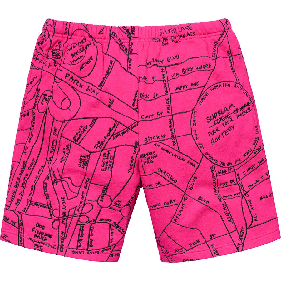 Details on Gonz Embroidered Map Sweatshort Magenta from spring summer
                                                    2019 (Price is $168)