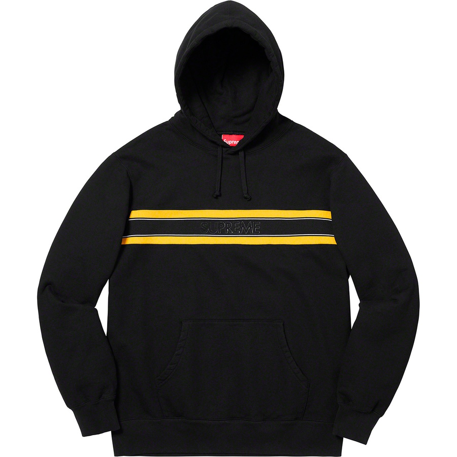 Details on Chest Stripe Logo Hooded Sweatshirt Black from spring summer 2019 (Price is $158)