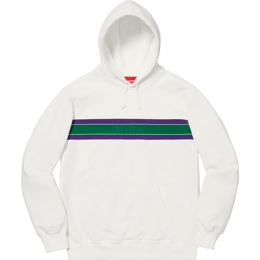 Details on Chest Stripe Logo Hooded Sweatshirt White from spring summer 2019 (Price is $158)