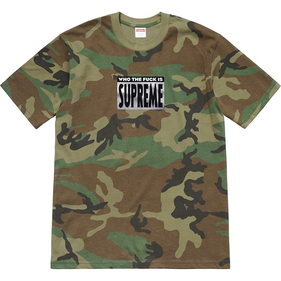 Details on Who The Fuck Tee Woodland Camo from spring summer 2019 (Price is $38)