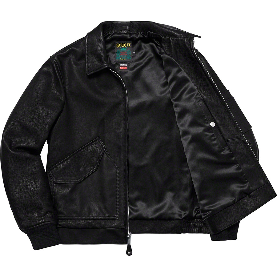 Details on Supreme Schott Leather Tanker Jacket Black from spring summer
                                                    2019 (Price is $698)