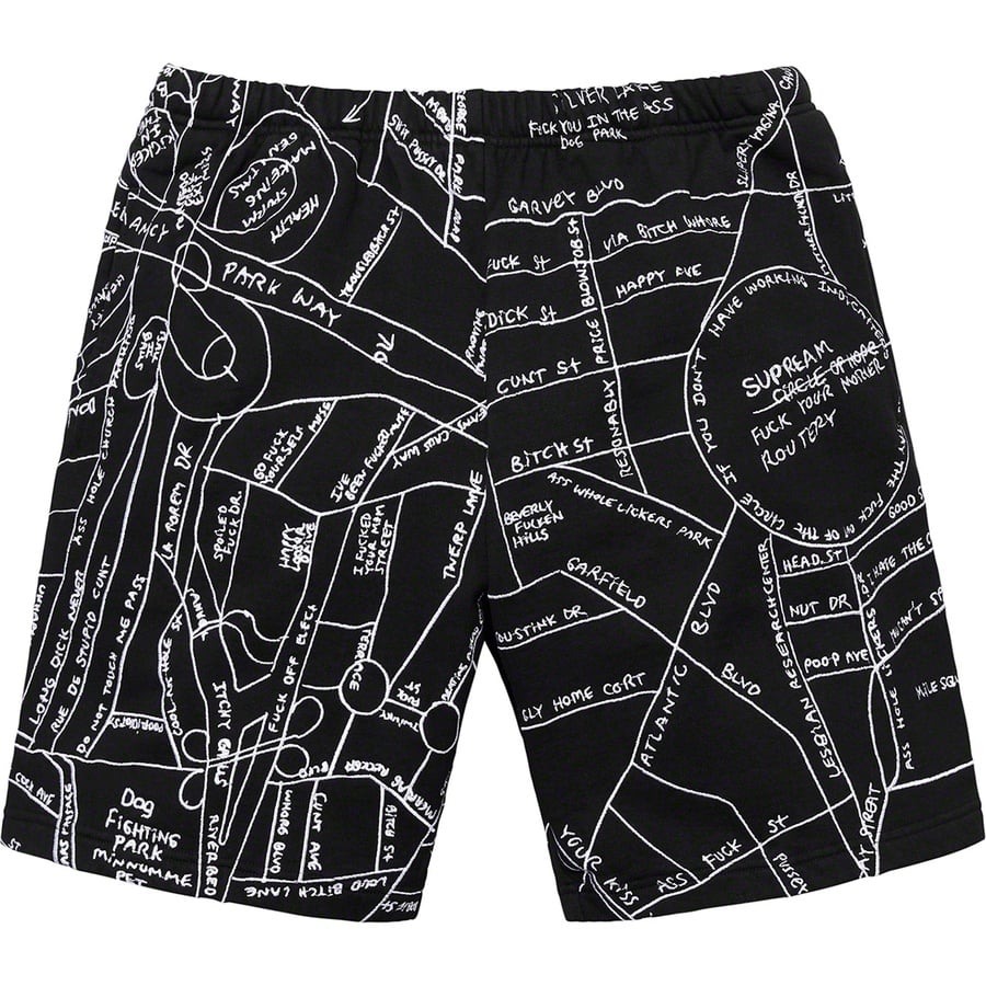 Details on Gonz Embroidered Map Sweatshort Black from spring summer
                                                    2019 (Price is $168)