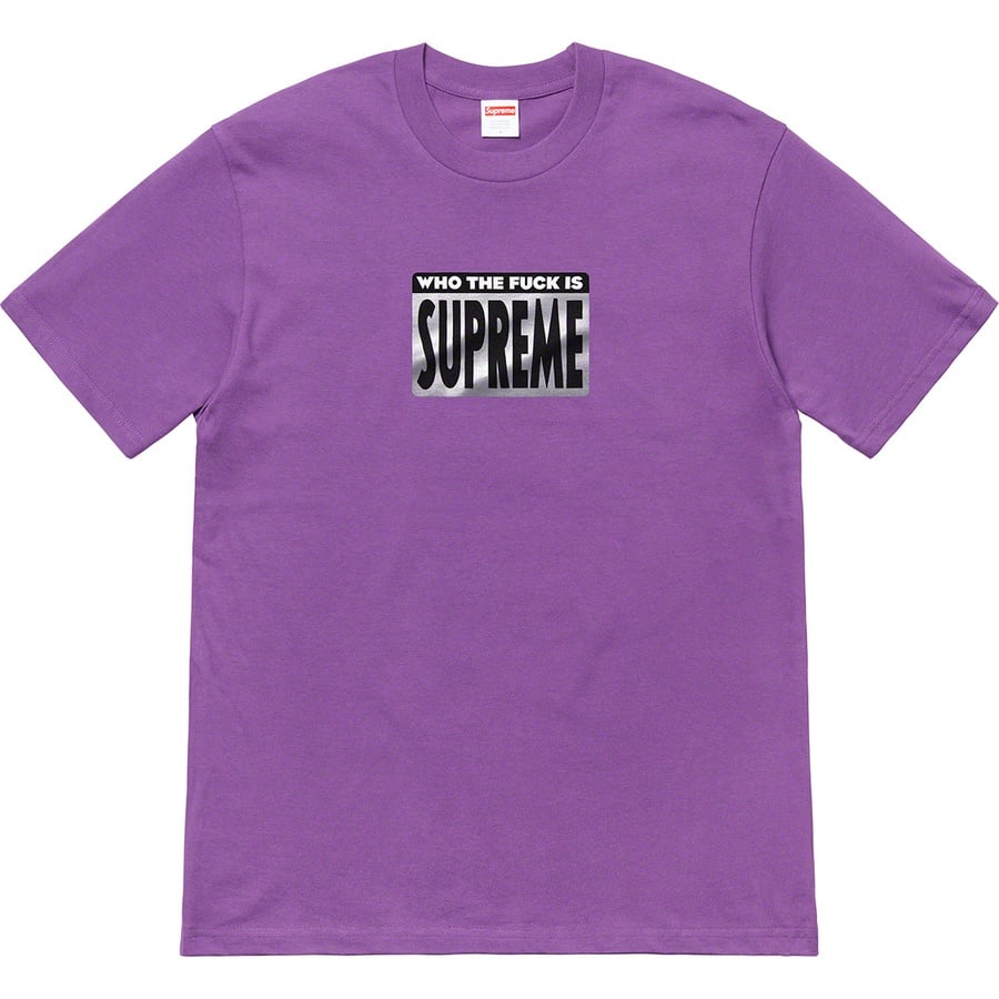Details on Who The Fuck Tee Purple from spring summer 2019 (Price is $38)